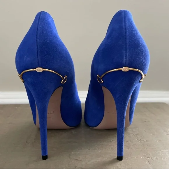 Gucci Blue Suede Pointed Toe Pumps Size 38.5 - Picture 5 of 16